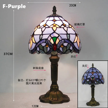 Lampa Witrażowa Tiffany – Klasyczna Lampa Stołowa Vintage E27