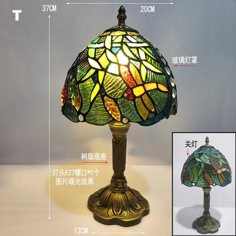 Lampa Witrażowa Tiffany – Klasyczna Lampa Stołowa Vintage E27