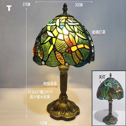 Lampa Witrażowa Tiffany – Klasyczna Lampa Stołowa Vintage E27