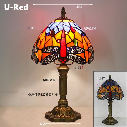 Lampa Witrażowa Tiffany – Klasyczna Lampa Stołowa Vintage E27